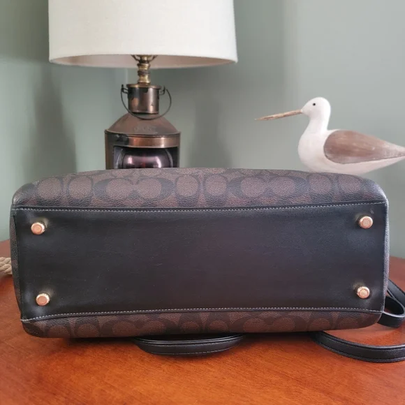 Coach CH488 Darcie Carryall Black Brown Signature Canvas Leather Satchel Bag - Picture 7 of 16